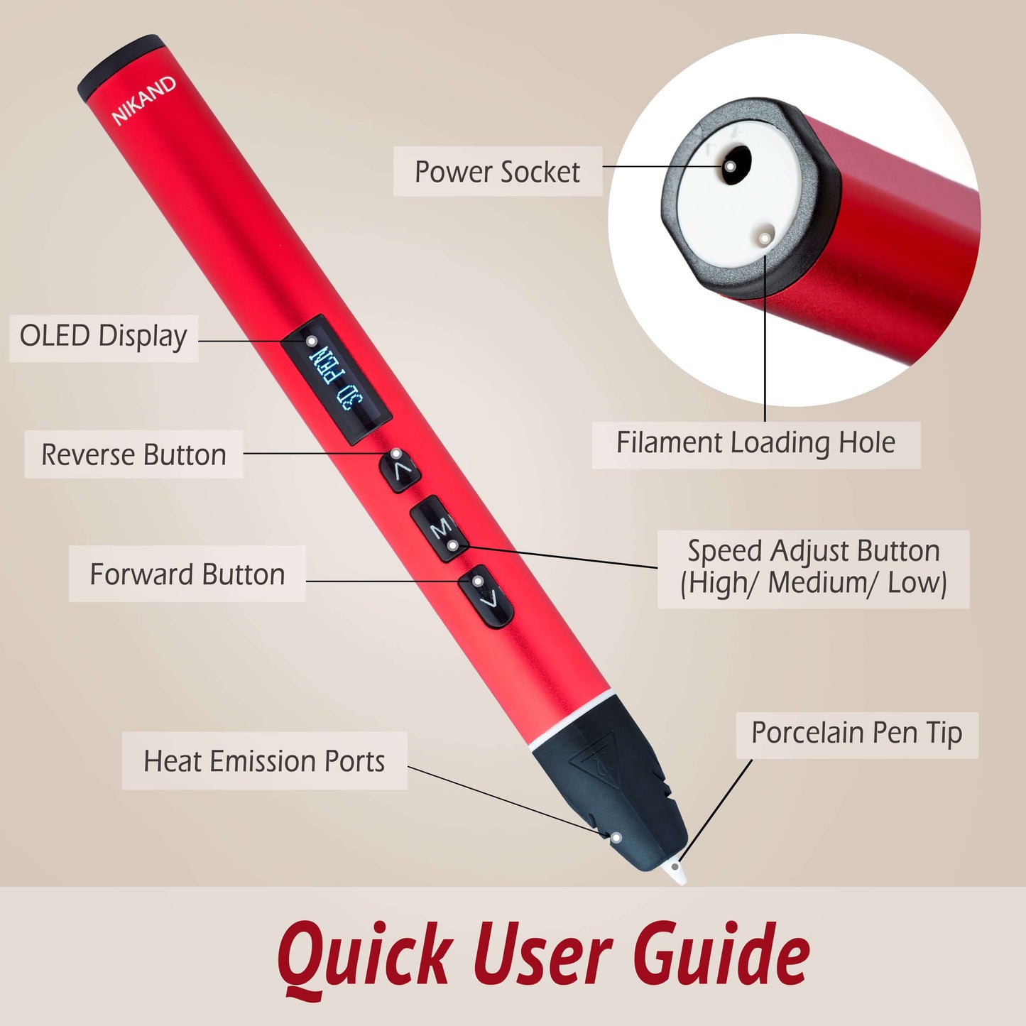 3D Pen A3 Red, PLA\PCL