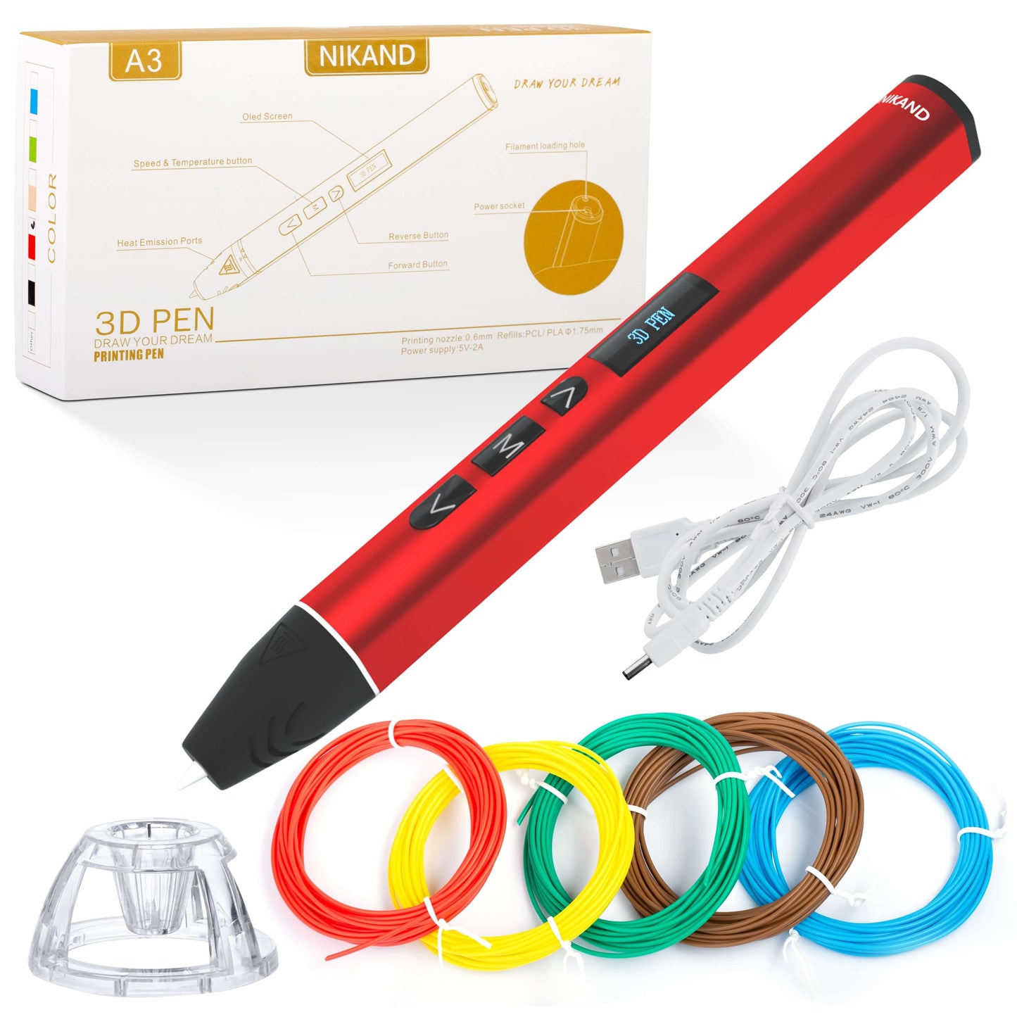 3D Pen A3 Red (PLA\PCL)